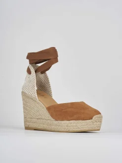 Espadrillas tacco 9cm camoscio marrone