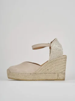 Espadrillas tacco 9cm camoscio beige