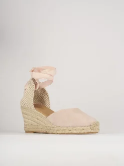 Espadrillas tacco 5cm camoscio rosa