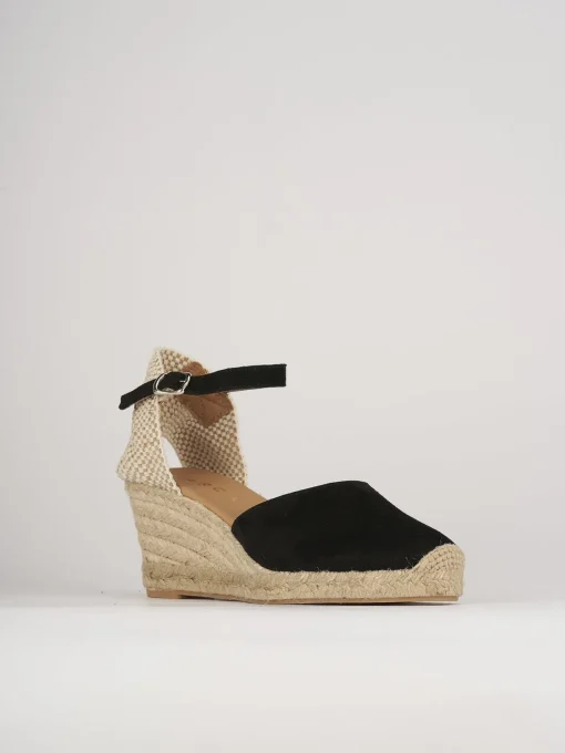 Espadrillas tacco 6cm camoscio nero