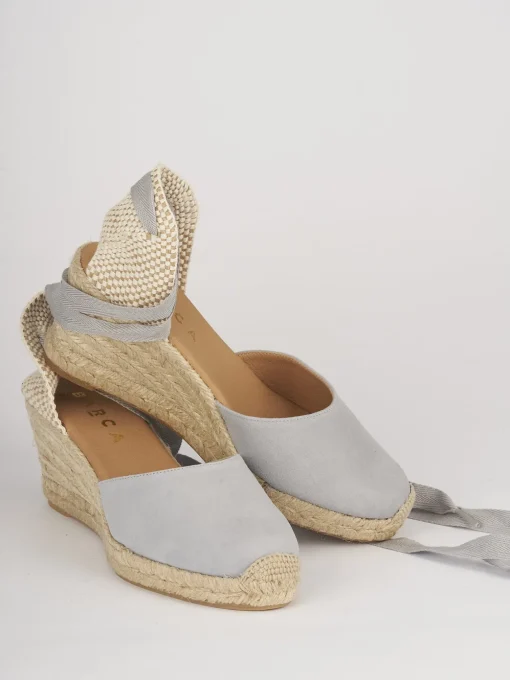 Espadrillas tacco 5cm camoscio azzurro