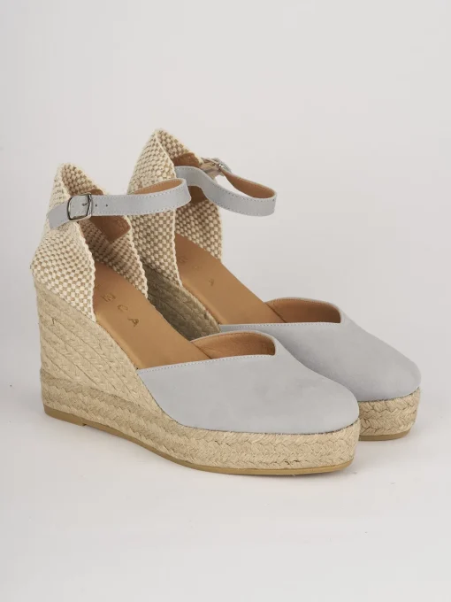 Espadrillas tacco 5cm camoscio azzurro