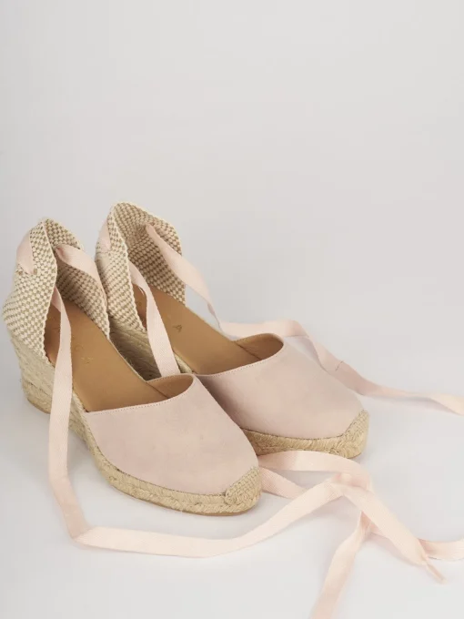 Espadrillas tacco 5cm camoscio rosa