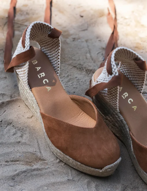 Espadrillas tacco 9cm camoscio marrone