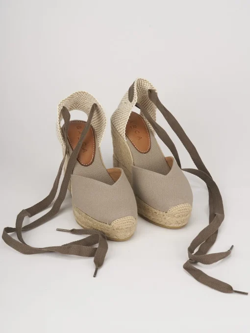 Espadrillas tacco 8cm pelle beige