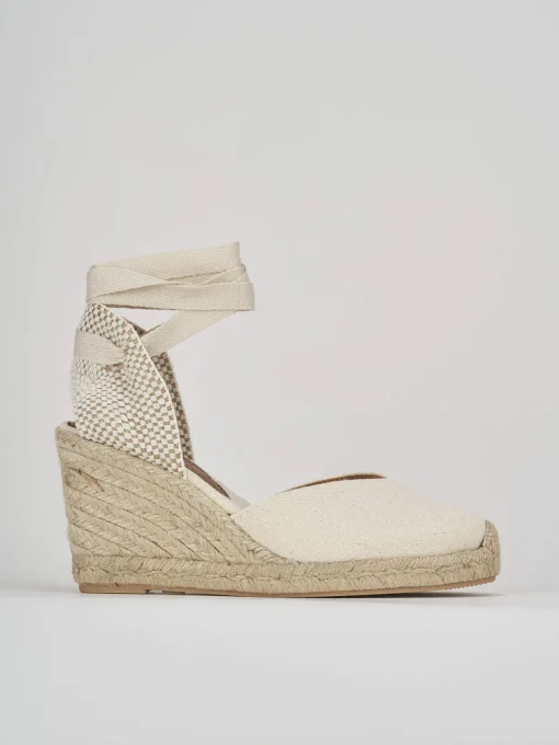 Espadrillas tacco 8cm tessuto beige