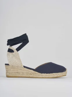 Espadrillas tacco 4cm tessuto blu