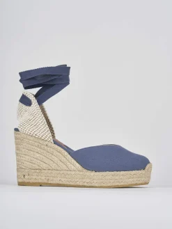 Espadrillas tacco 9cm tessuto jeans