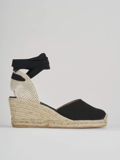 Espadrillas tacco 5cm tessuto nero