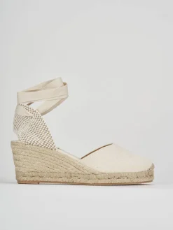 Espadrillas tacco 6cm tessuto beige