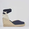 Espadrillas tacco 8cm tessuto blu
