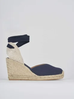Espadrillas tacco 8cm tessuto blu