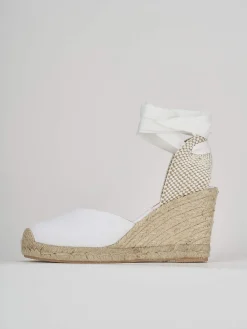 Espadrillas tacco 8cm tessuto bianco