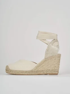 Espadrillas tacco 8cm tessuto beige