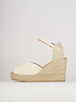 Espadrillas tacco 8cm tessuto beige