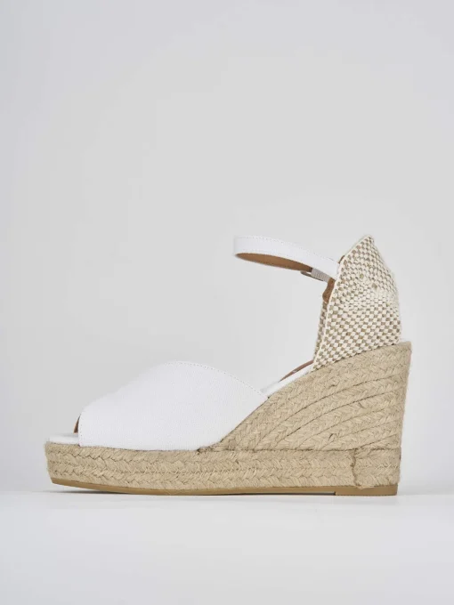 Espadrillas tacco 8cm tessuto bianco