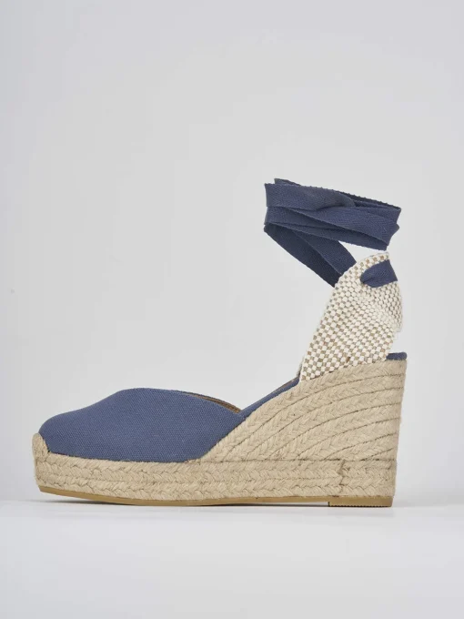 Espadrillas tacco 9cm tessuto jeans