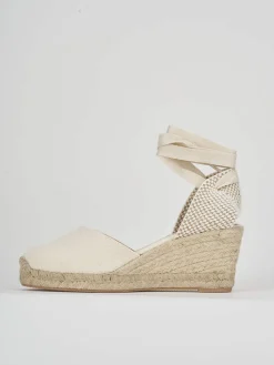 Espadrillas tacco 6cm tessuto beige