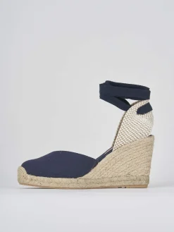 Espadrillas tacco 8cm tessuto blu