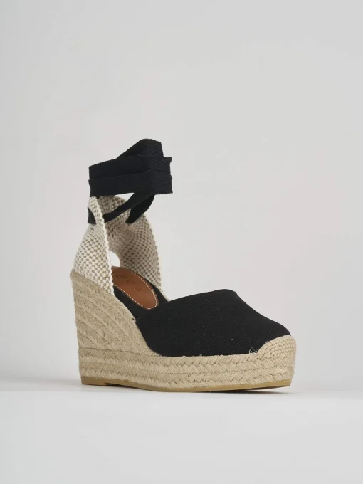 Espadrillas tacco 9cm tessuto nero