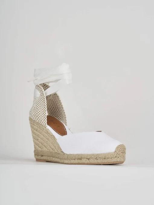 Espadrillas tacco 8cm tessuto bianco
