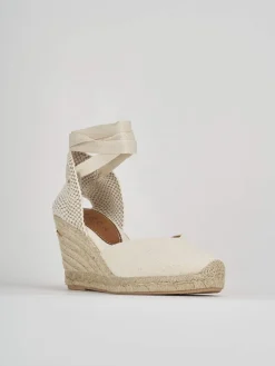 Espadrillas tacco 8cm tessuto beige