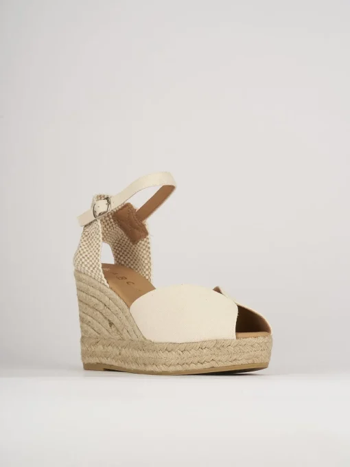 Espadrillas tacco 8cm tessuto beige