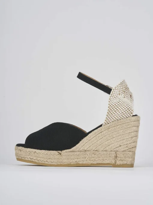 Espadrillas tacco 8cm tessuto nero