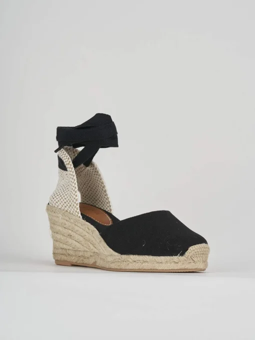 Espadrillas tacco 5cm tessuto nero