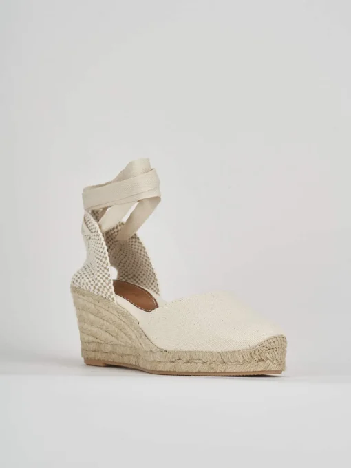Espadrillas tacco 6cm tessuto beige