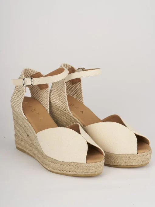 Espadrillas tacco 8cm tessuto beige