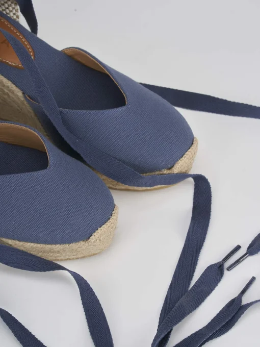 Espadrillas tacco 9cm tessuto jeans