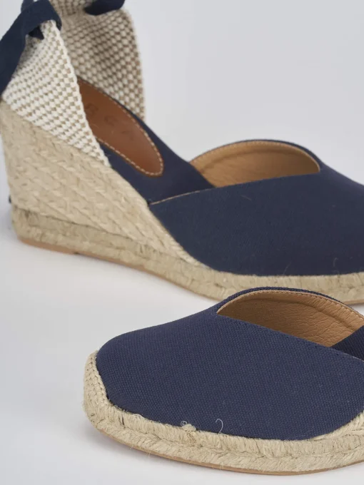 Espadrillas tacco 8cm tessuto blu