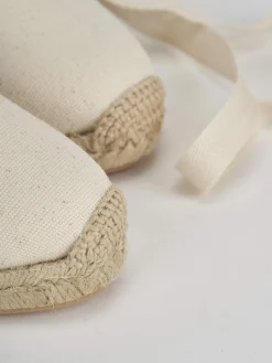 Espadrillas tacco 8cm tessuto beige