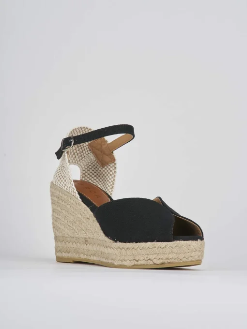 Espadrillas tacco 8cm tessuto nero