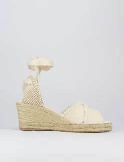 Espadrillas zeppa 6 cm beige tessuto