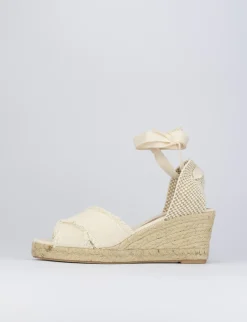 Espadrillas zeppa 6 cm beige tessuto