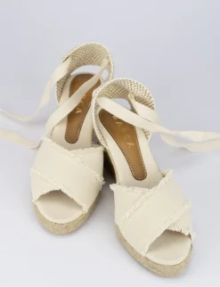 Espadrillas zeppa 6 cm beige tessuto