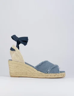 Espadrillas zeppa 6 cm blu tessuto