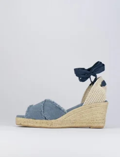 Espadrillas zeppa 6 cm blu tessuto