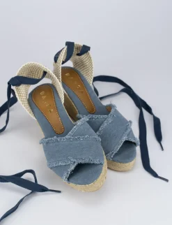 Espadrillas zeppa 6 cm blu tessuto
