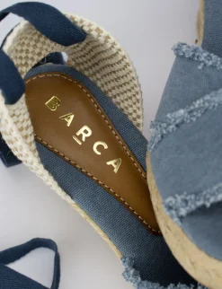 Espadrillas zeppa 6 cm blu tessuto