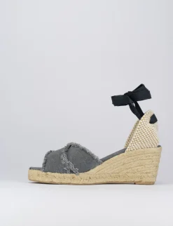 Espadrillas zeppa 6 cm nero tessuto