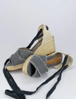 Espadrillas zeppa 6 cm nero tessuto