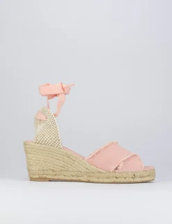 Espadrillas zeppa 6 cm rosa tessuto
