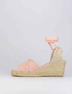 Espadrillas zeppa 6 cm rosa tessuto