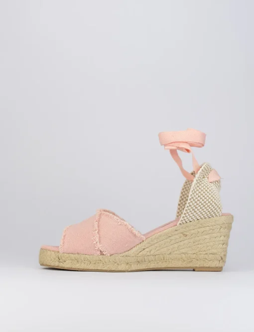 Espadrillas zeppa 6 cm rosa tessuto