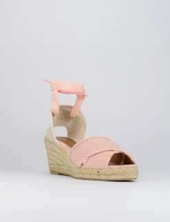 Espadrillas zeppa 6 cm rosa tessuto