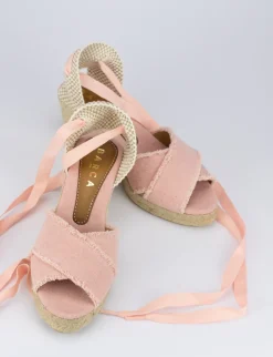 Espadrillas zeppa 6 cm rosa tessuto