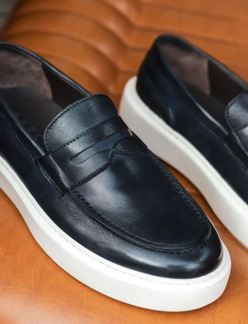 Mocassini pelle blu